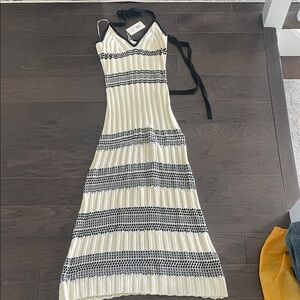 Ramy Brook Black and Cream Striped Maxi Dress